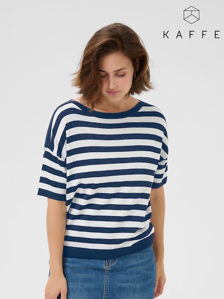 Kaffe KAregina Striped Short Sleeve Pullover Black Jumper (W52211) | £50