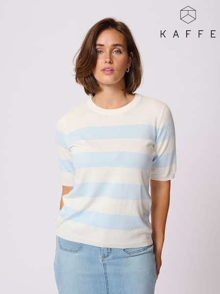 Kaffe Blue KAlizza Short Sleeve Striped Pullover Sweater (W52230) | £35