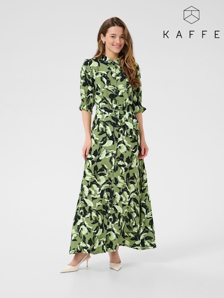 Kaffe Green KAvelana 3/4 Sleeve Maxi Shirt Dress (W52232) | £70