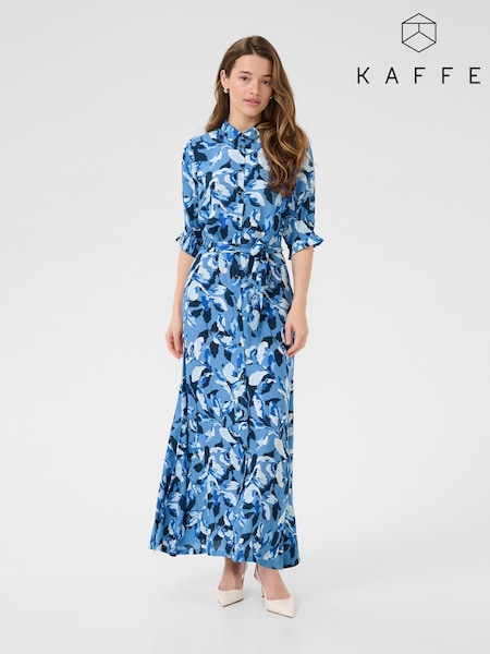Kaffe Blue KAvelana 3/4 Sleeve Maxi Shirt Dress (W52234) | £70