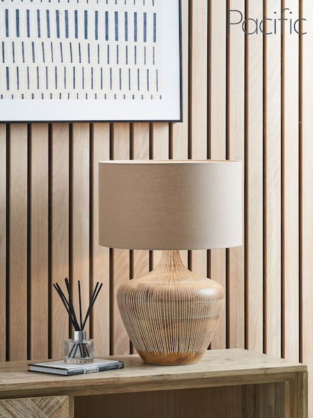 Pacific Lifestyle White Manaia Wash Textured Wood Table Lamp (W52281) | £145