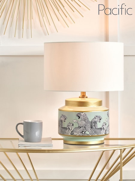 Pacific Lifestyle Green Saskia Cheetah Ceramic Table Lamp (W52298) | £175