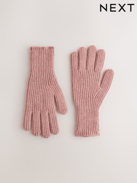 Pink Rib Knit Gloves (W52430) | £12