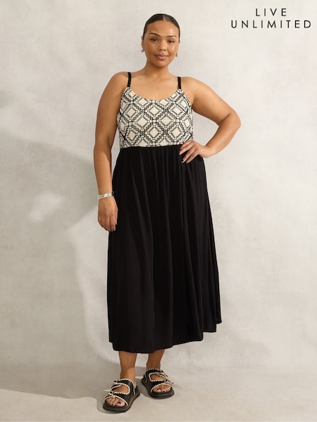 Live Unlimited Black Curve Crinkled Crochet Dress (W52441) | £79