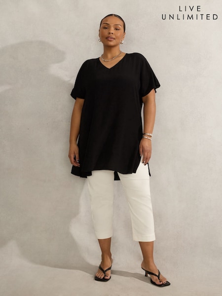 Live Unlimited Black Curve Woven V-Neck Side Split Tunic (W52452) | £65