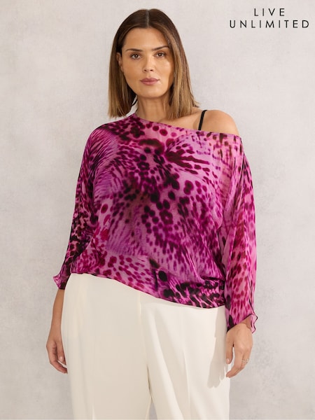 Live Unlimited Pink Curve Animal Print Chiffon Blouse (W52453) | £85
