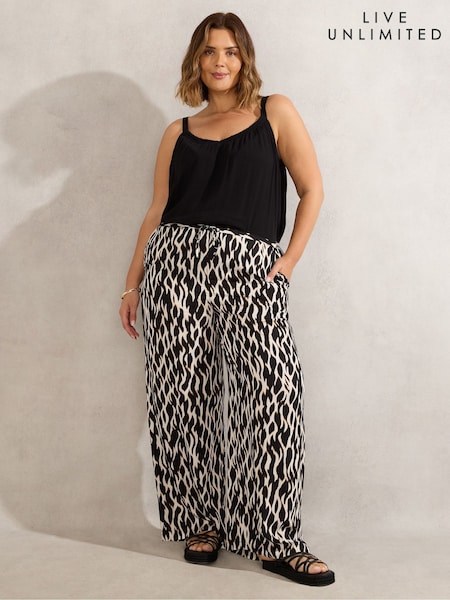 Live Unlimited Black Curve Mono Print Wide Leg Trousers (W52454) | £69
