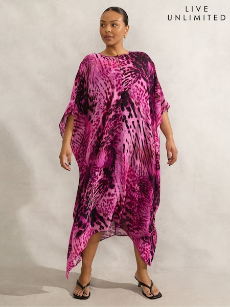 Live Unlimited Pink Curve Animal Print Kaftan Dress (W52457) | £119