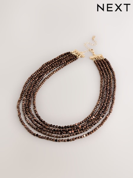 Chocolate Brown Flat Facetted Bead Graduated Layer Necklace (W52496) | £20