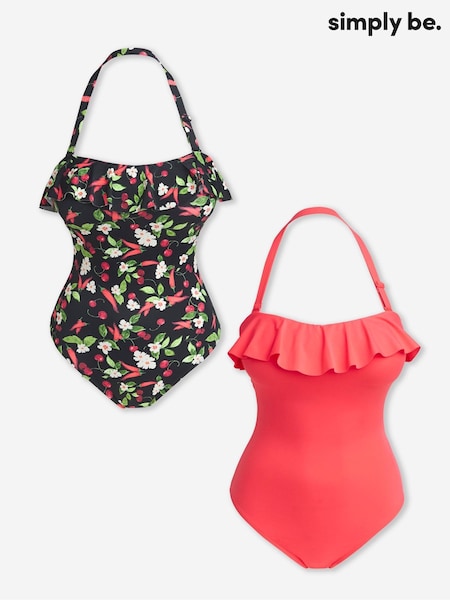 Simply Be Black Value Swimsuits 2 Pack (W52551) | £36