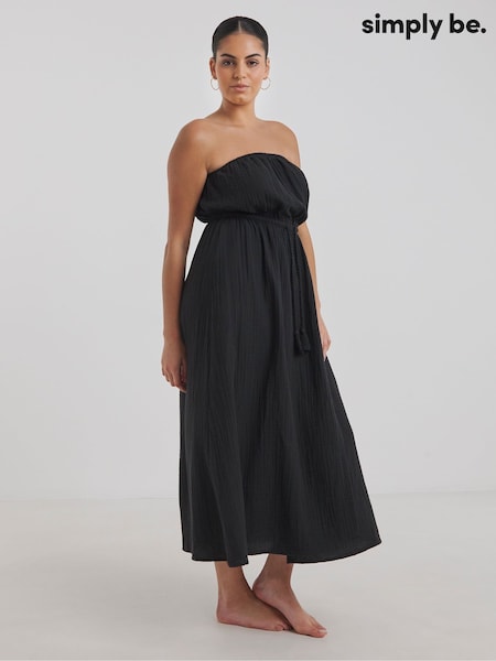 Simply Be Black 100% Cotton Beach To Beach Strapless Dress (W52555) | £36