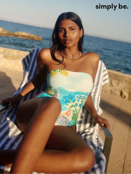 Simply Be Blue Bandeau Placement Swimsuit (W52557) | £38