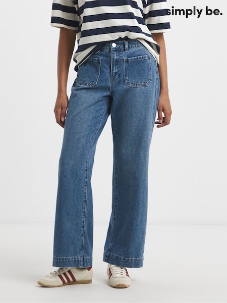 Simply Be Blue 100% Cotton Front Pocket Detail Flared Jeans (W52559) | £35