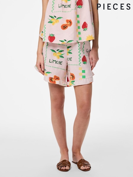 PIECES Cream Fruit Print High Waist Shorts (W52613) | £30