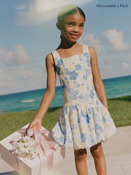 Abercrombie & Fitch Drop Waist Bubble Hem White Mini Dress (W52626) | £42
