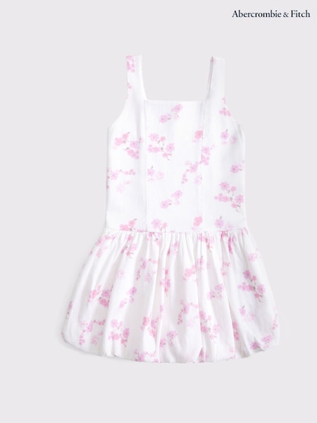 Abercrombie & Fitch Drop Waist Bubble Hem White Mini Dress (W52627) | £42