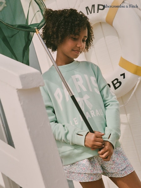 Abercrombie & Fitch Green Cropped Graphic Print Off The Shoulder Jumper (W52647) | £39