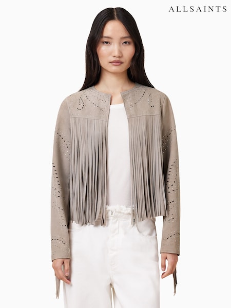 AllSaints Grey Asta Suede Jacket (W52684) | £599