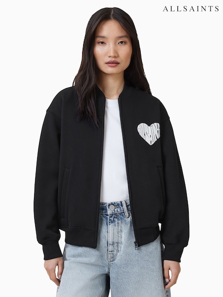 AllSaints Black Poster Belle Bomber 100% Organic Cotton Jacket (W52685) | £159