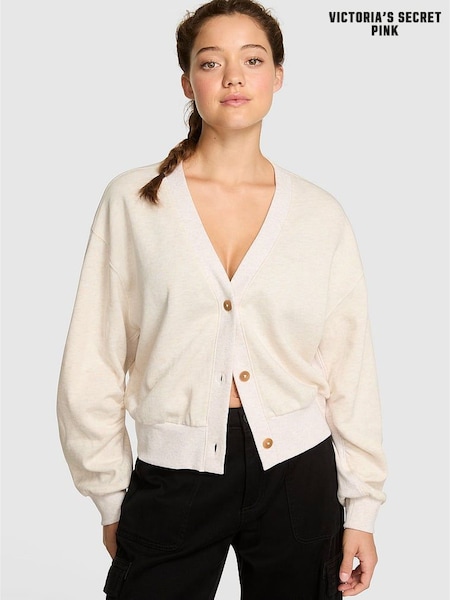 Victoria's Secret PINK Natural Heather White Cropped Fleece Cardigan (W52747) | £49