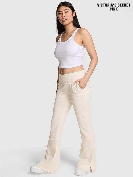 Victoria's Secret PINK Natural Heather White Flared Fleece Fold Over Joggers (W52750) | £49