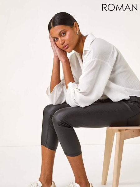 Roman Black Coated Crop Denim Leggings (W52859) | £36