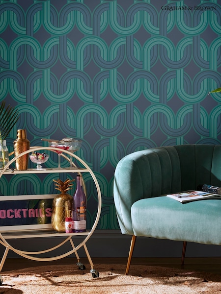 Graham & Brown Electric Blue Envy In the Loop 10M Wallpaper (W52998) | £46