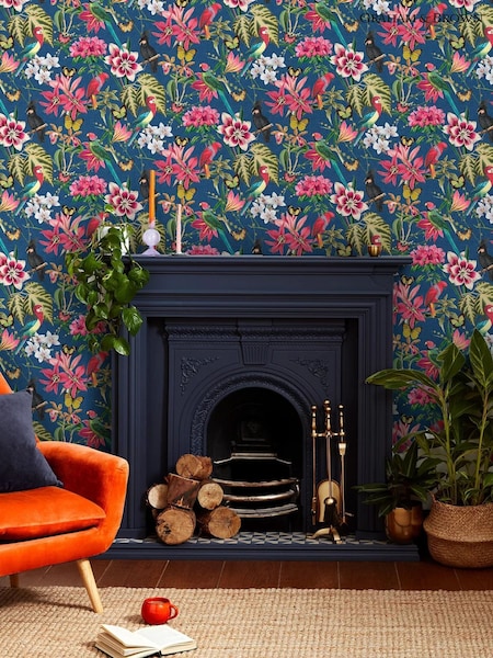 Graham & Brown Deep Navy Paradiso Multi 10M Wallpaper (W52999) | £46