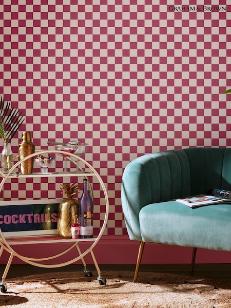 Graham & Brown Raspberry Envy Check Me Out 10M Wallpaper (W53004) | £42