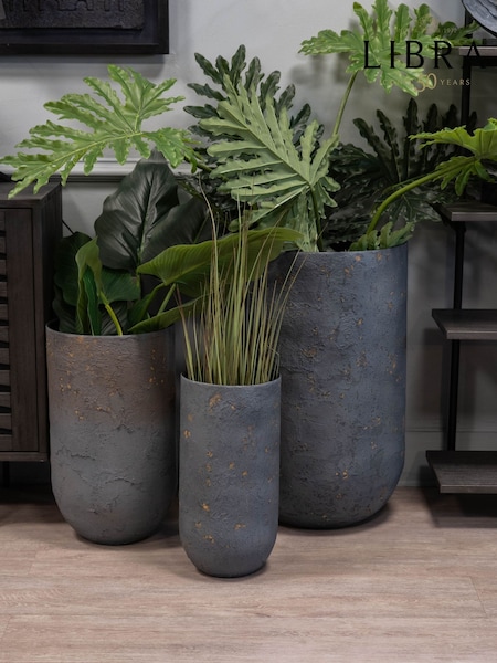 Libra Interiors Set of 3 Charcoal Blue Volcano Planters (W53099) | £450