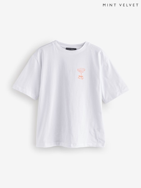 Mint Velvet White Relaxed Cocktail Club T-Shirt (W53137) | £45