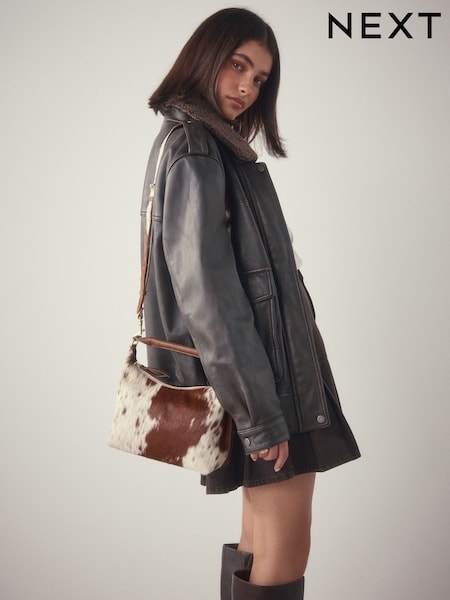 Animal Leather Scooped Hand Held Bag (W53159) | £52