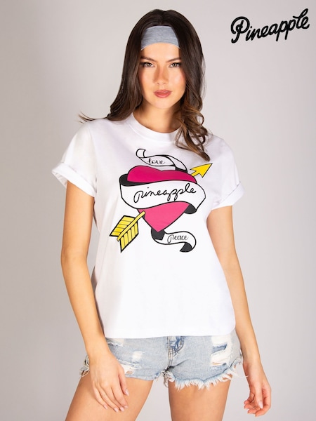 Pineapple White 100% Cotton Tattoo Graphic T-Shirt (W53259) | £24
