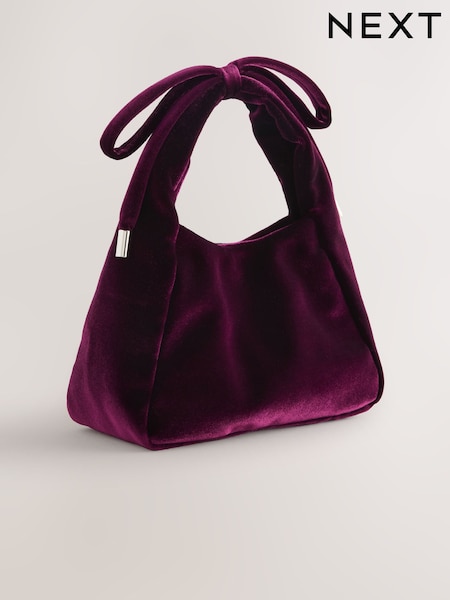 Burgundy Red Velvet Bow Mini Top Handle Bag (W53273) | £25