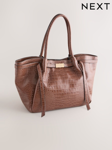 Tan Brown Belted Croc Shoulder Bag (W53287) | £44