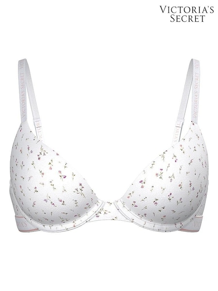 Victoria's Secret White Ditsy Lightly Lined Demi Cotton Logo Bra (W53299) | £35