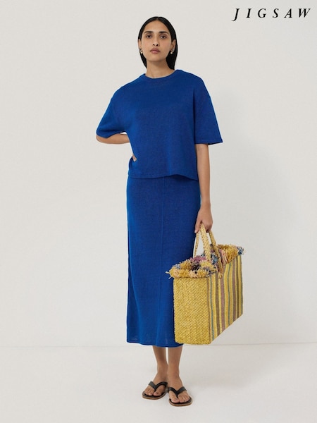 Jigsaw Blue Linen Knitted Skirt (W53317) | £150