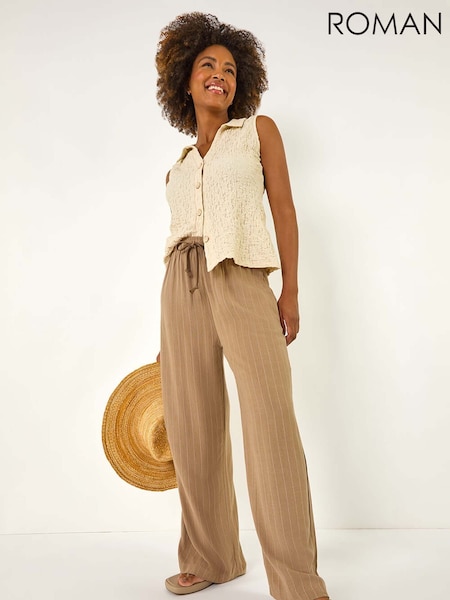Roman Natural Stripe Linen Blend Trousers (W53322) | £40