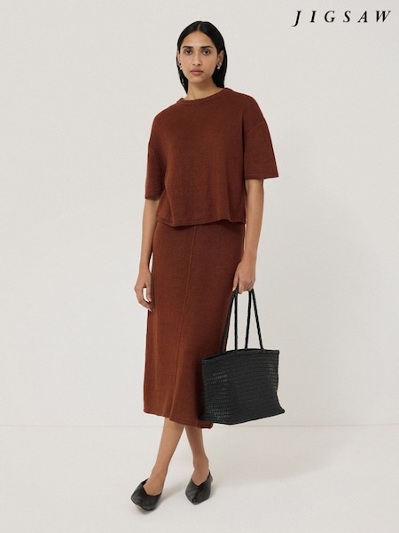 Jigsaw Brown Linen Knitted Skirt (W53324) | £150