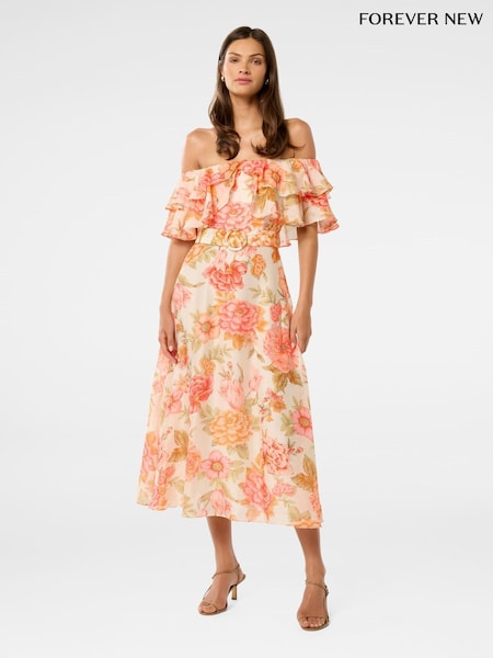 Forever New Cream Jemima Ruffle Midi Dress (W53442) | £110