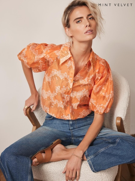 Mint Velvet Orange Floral Print Shirt (W53467) | £89