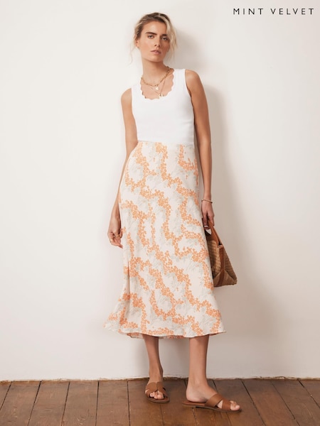 Mint Velvet Cream Floral Print Midi Slip Skirt (W53476) | £89