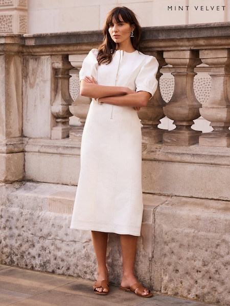 Mint Velvet White Denim Midi Dress (W53495) | £140