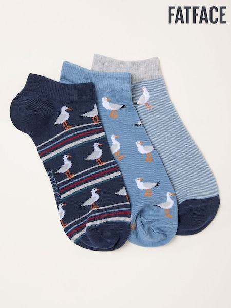FatFace Blue 3 Pairs of Seagull Trainer Socks (W53502) | £12