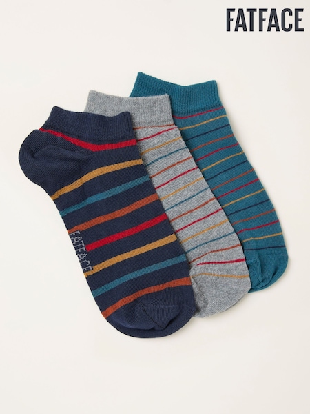 FatFace Navy Blue 3 Pairs of Pop Stripe Trainer Socks (W53503) | £12