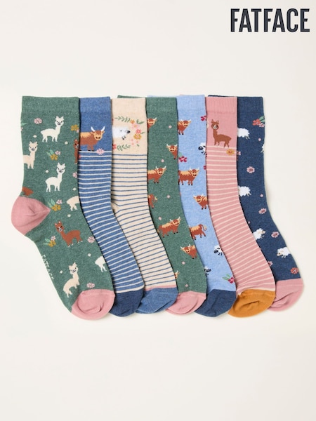 FatFace Multi Animal 7 Pairs of Farm Socks (W53523) | £25