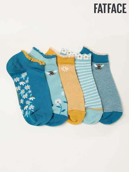 FatFace Mustard Yellow 5 Pairs of Bee Trainer Socks (W53533) | £16