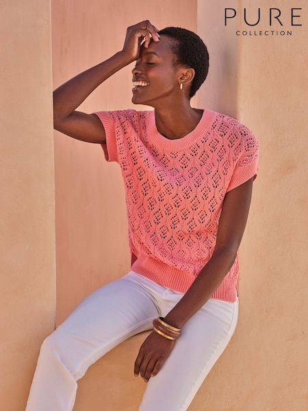 Pure Collection 100% Cotton Lace Knit Top (W53553) | £75