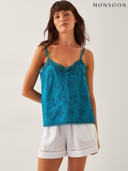 Monsoon Blue Rosie Embroidered Cami Top (W53563) | £45