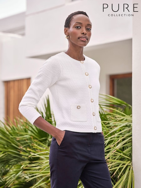 Pure Collection Cream 100% Cotton Twist Textured Jacket (W53564) | £120